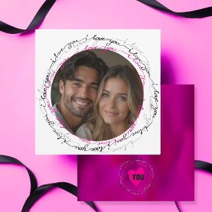 Moderne ich Liebe Sie mit Foto Circle Pink Feiertagskarte