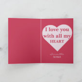 Moderne ich Liebe Sie Valentines rosa Herzen Karte (Innenseite)
