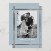 Moderne Icy Blue & Silver Foto Wedding Einladung (Vorne/Hinten)
