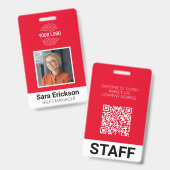Moderne ID Card Red Business Mitarbeiter QR Ausweis (Vorder- & Rückseite)