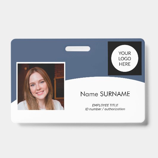 Moderne ID-Kartenfirma Logofoto QR-Code navy Ausweis (Vorderseite)