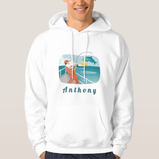 Moderne Illustration des Fischfangs Fanenname Spaß Hoodie (Vorderseite)