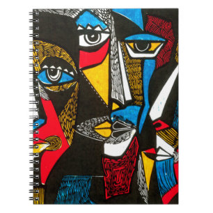 Moderne Illustration im linocut-Stil. Surreal colo Notizblock