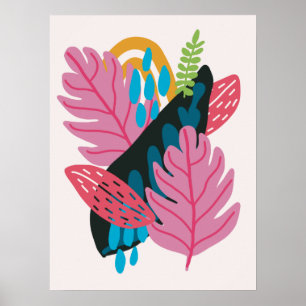 Moderne Illustration rosa Blätter Natur Poster