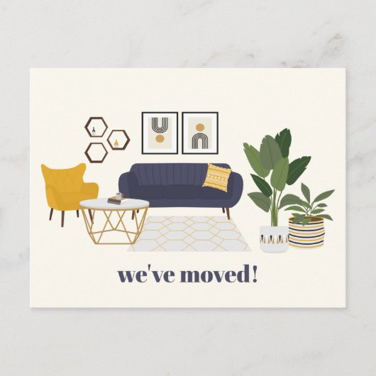 Moderne Illustration Wir haben neue Zuhause-Adress Postkarte (Vorderseite)