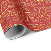 Moderne Illustrierte Blätter in Rot und Gold Geschenkpapier (Rolleneckpunkt)