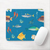 Moderne illustrierte Fisch- und Seepferdchen-Muste Mousepad (Mit Mouse)