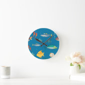 Moderne illustrierte Fisch- und Seepferdchen-Muste Runde Wanduhr (Zuhause)