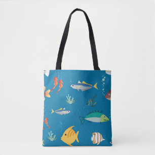 Moderne illustrierte Fisch- und Seepferdmuster Bla Tasche