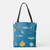 Moderne illustrierte Fisch- und Seepferdmuster Bla Tasche (Rückseite)