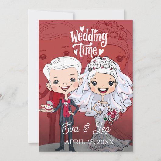 Moderne illustrierte Hochzeitseinladung für Paare Save The Date (Vorderseite)