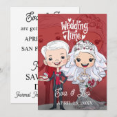 Moderne illustrierte Hochzeitseinladung für Paare Save The Date (Vorne/Hinten)