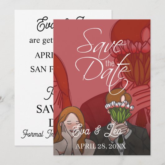 Moderne Illustrierte Hochzeitseinladung Save The Date (Vorne/Hinten)