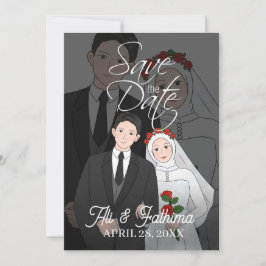 Moderne Illustrierte Hochzeitseinladung Save The Date