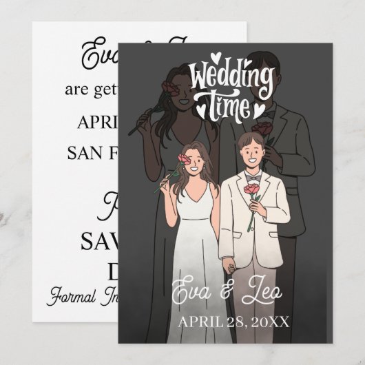 Moderne Illustrierte Hochzeitseinladung Save The Date (Vorne/Hinten)