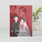 Moderne Illustrierte Hochzeitseinladung Save The Date (Stehend Vorderseite)