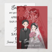 Moderne Illustrierte Hochzeitseinladung Save The Date (Vorne/Hinten)