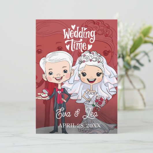 Moderne Illustrierte Hochzeitseinladung Save The Date (Stehend Vorderseite)