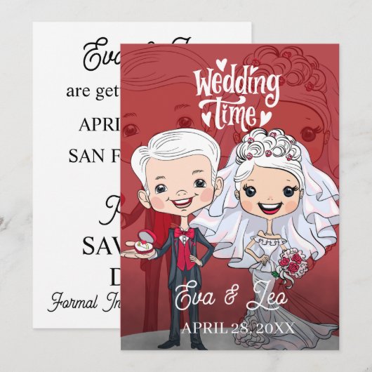 Moderne Illustrierte Hochzeitseinladung Save The Date (Vorne/Hinten)