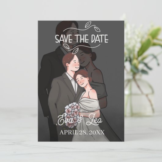 Moderne Illustrierte Hochzeitseinladung Save The Date (Stehend Vorderseite)