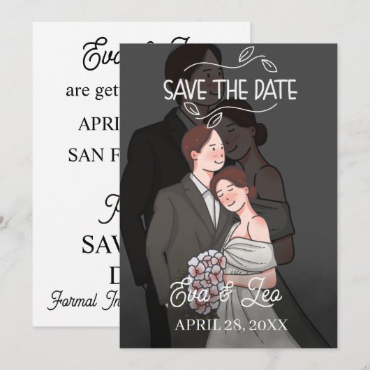 Moderne Illustrierte Hochzeitseinladung Save The Date (Vorne/Hinten)