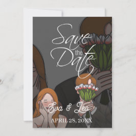 Moderne Illustrierte Hochzeitseinladung Save The Date