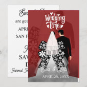 Moderne Illustrierte Hochzeitseinladung Save The Date (Vorne/Hinten)