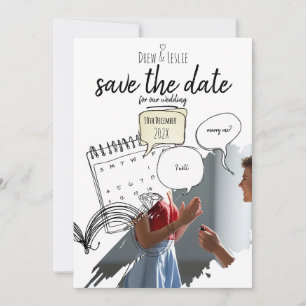 Moderne illustrierte Liebesgeschichte Minimal Geri Save The Date