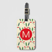 Moderne illustrierte rote Beeren Muster Monogramm Gepäckanhänger (Vorderseite Vertikal)