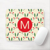 Moderne illustrierte rote Beeren Muster Monogramm Mousepad (Mit Mouse)
