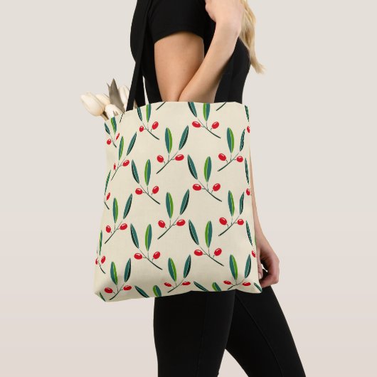 Moderne illustrierte rote Beeren Muster Tasche (Von Nahem)