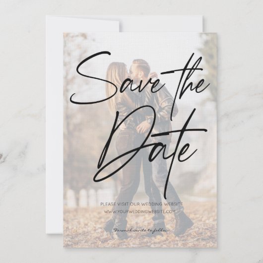 Moderne Image Collage Navy Blue Save The Date (Rückseite)