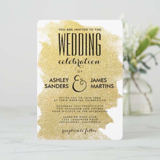 MODERNE IMITAT GOLD EINLADUNG (Stehend Vorderseite)