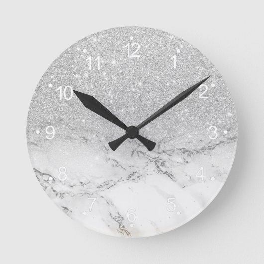 Moderne Imitat Grau silber Glitzer ombre weißer Ma Runde Wanduhr (Vorderseite)
