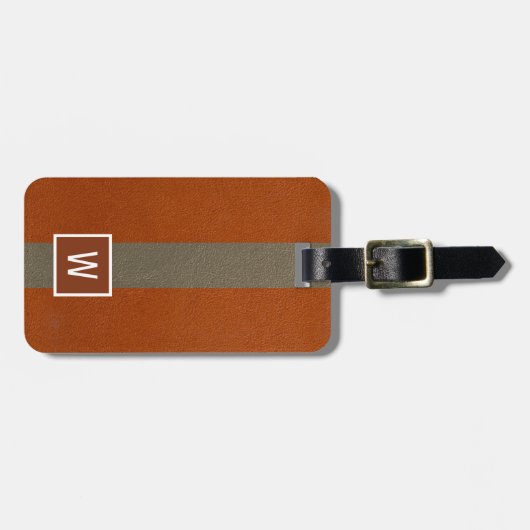 Moderne Imitat Leder Monogram Orange Gepäckanhänger (Vorderseite horizontal)
