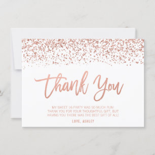 Moderne Imitat Rose Gold Glitzer Süß 16 Dankeskarte