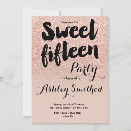 Moderne Imitat Rose Gold Glitzer Typografie Sweet  Einladung (Vorderseite)