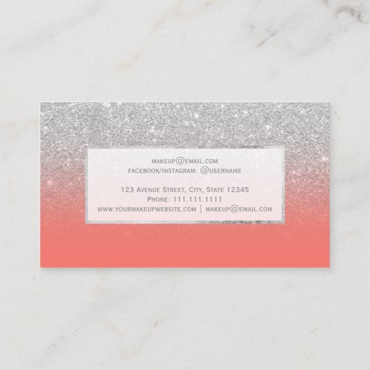 Moderne Imitat Silber Glitzer Korallenschminke Visitenkarte (Rückseite)