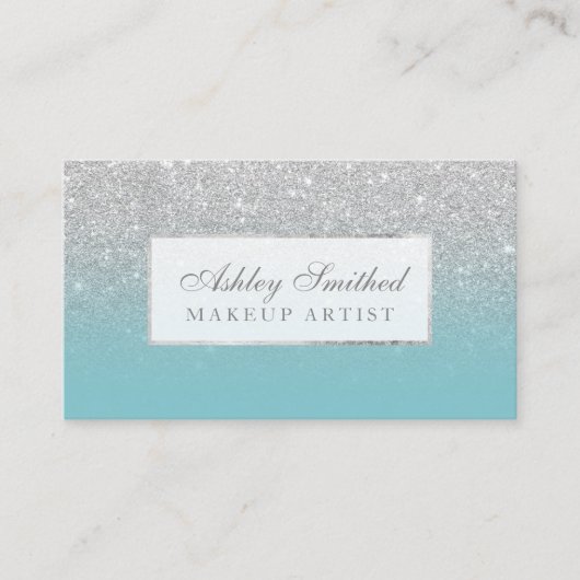 Moderne Imitat Silberblauer Glitzer Ober Make-up Visitenkarte (Vorderseite)