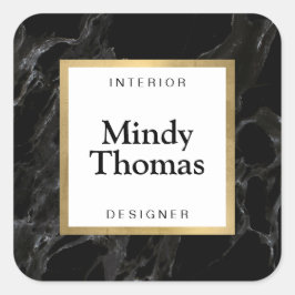 Moderne Imitate aus schwarzem Marmor Gold Frame Quadratischer Aufkleber