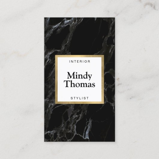 Moderne Imitate aus schwarzem Marmor Gold Frame Visitenkarte (Vorderseite)