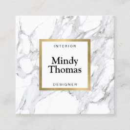 Moderne Imitate aus weißem Marmor - Goldrahmen Quadratische Visitenkarte