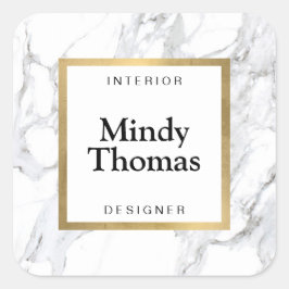 Moderne Imitate aus weißem Marmor - Goldrahmen Quadratischer Aufkleber
