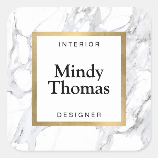 Moderne Imitate aus weißem Marmor - Goldrahmen Quadratischer Aufkleber (Vorderseite)