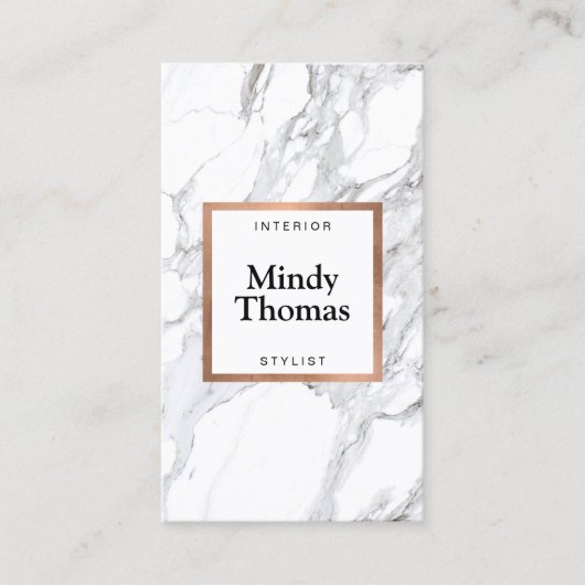 Moderne Imitate aus weißem Marmor Rose Gold Frame Visitenkarte (Vorderseite)