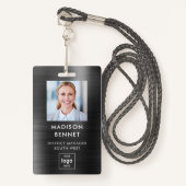 Moderne Imitate Black Metallic Corporate Foto ID Ausweis (Vorderseite mit Schlüsselband)