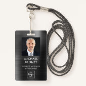 Moderne Imitate Black Metallic Corporate Foto ID Ausweis (Vorderseite mit Schlüsselband)