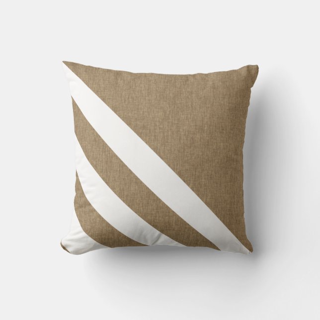 Moderne Imitate Burlap White Stripes Kissen (Vorderseite)