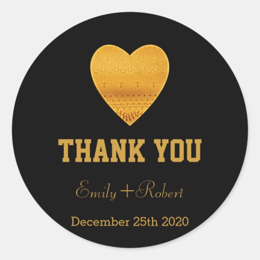 Moderne Imitate Foil Gold Heart Wedding Vielen Dan Runder Aufkleber (Vorderseite)