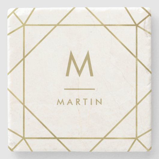 Moderne Imitate Geometrische Linien mit Monogramm Steinuntersetzer (Vorderseite)